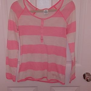 PINK Victoria's Secret Large Pink & White Striped long sleeve shirt
